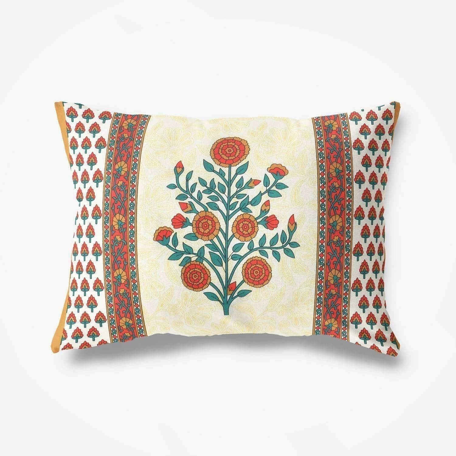 Floral Print Queen Size 90x108 Inches Jaipuri Flat Bed Sheet Bedspread with 2 Pillowcases