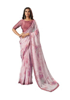 Mauve Crepe Silk Printed Saree With Unstitched Blouse Piece - Norita Ikshita