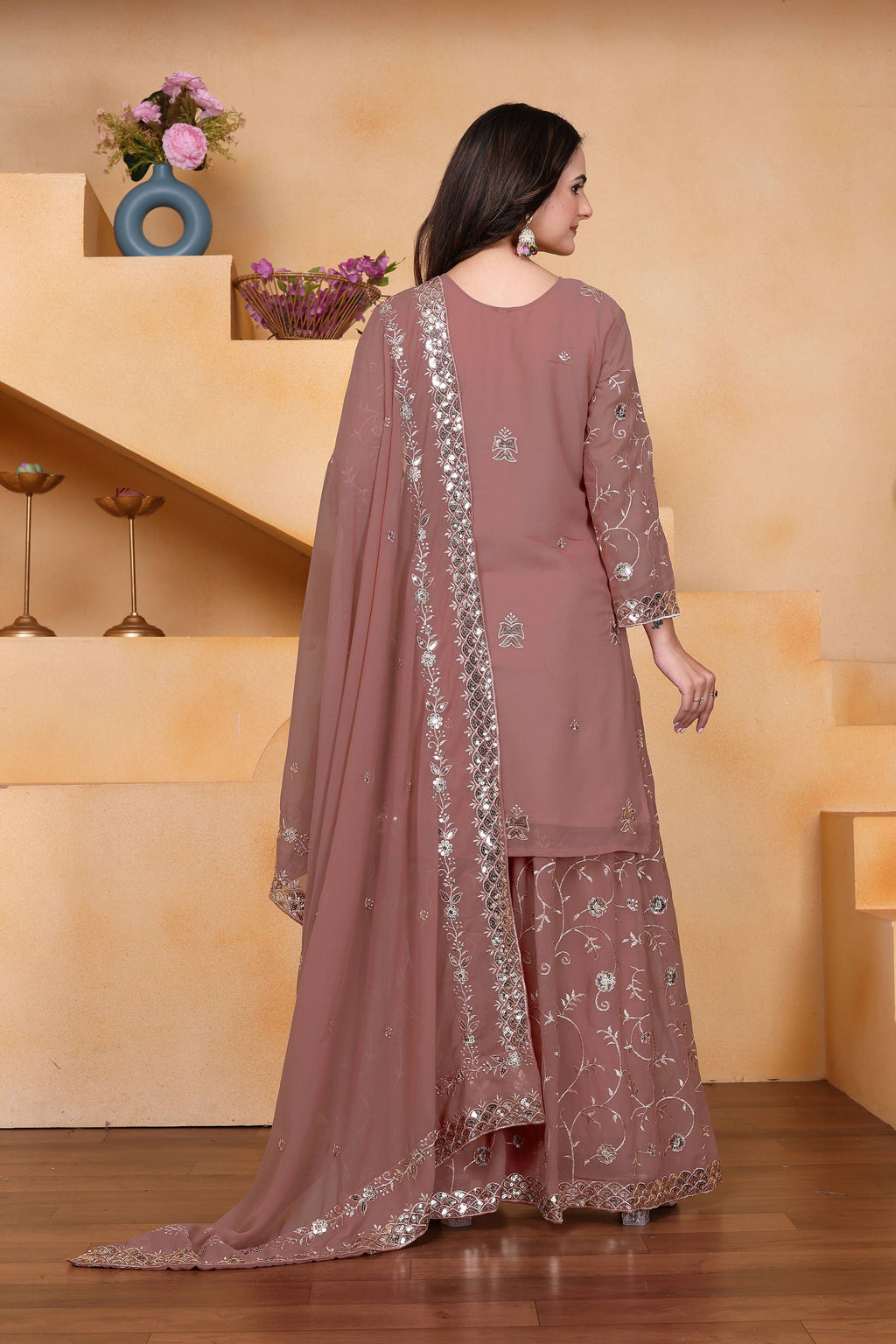 Lehenga Mart Designer Sharara Suit With Kurta, Sharara, Dupatta For Women-Mauve - Distacart