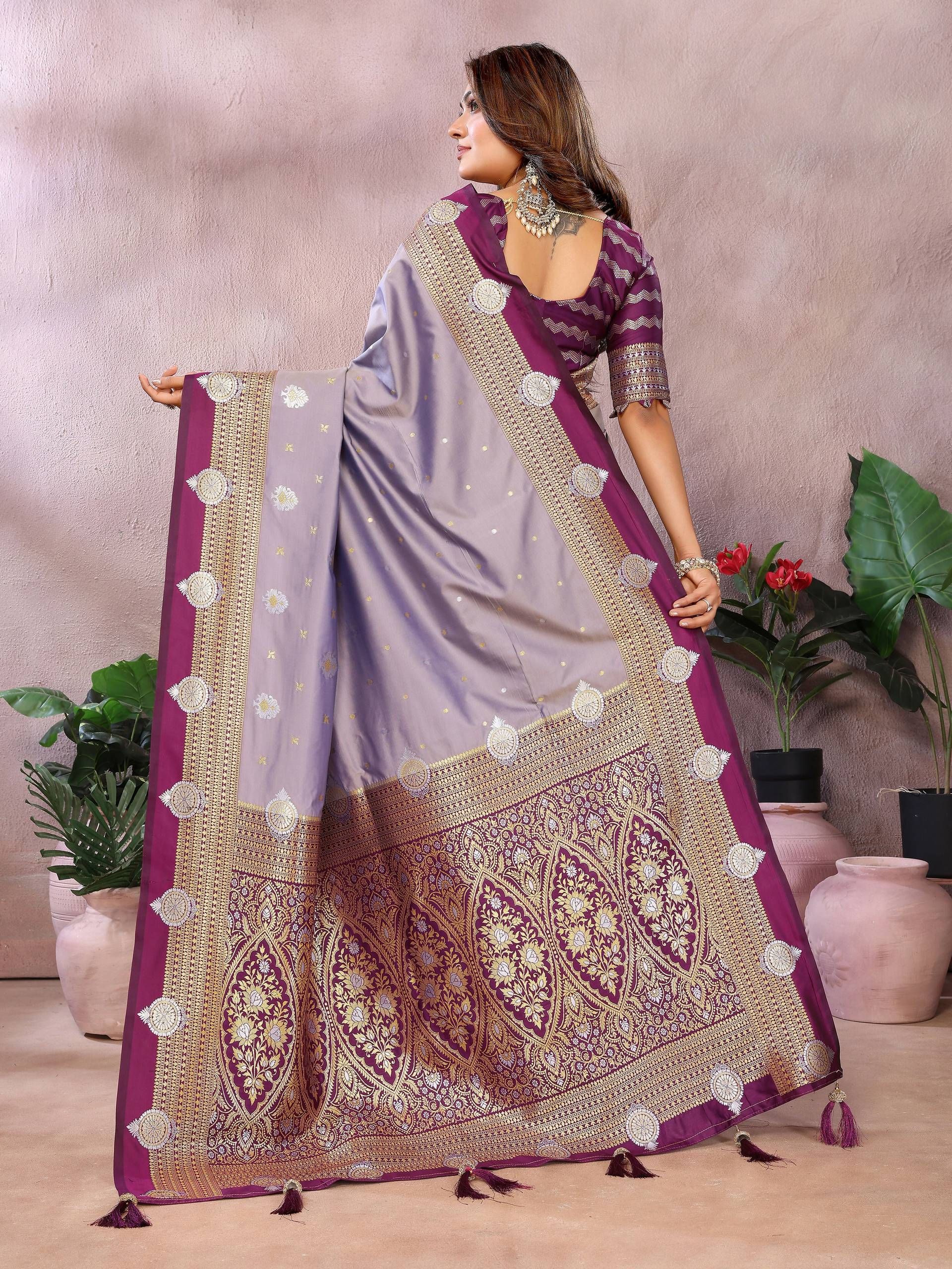 Aastha Fashion Lavender Silk Sarees Weaving Saree - Distacart