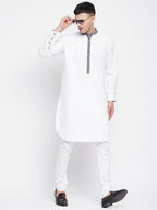 Even Apparels White Pure Cotton Men's Kurta With Contrast Collar And Placket - Distacart