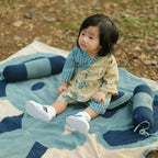 Mhyssa Blue And Beige V Neck Kimono Style Short Sleeve Printed T-shirt With Matching Shorts Set
