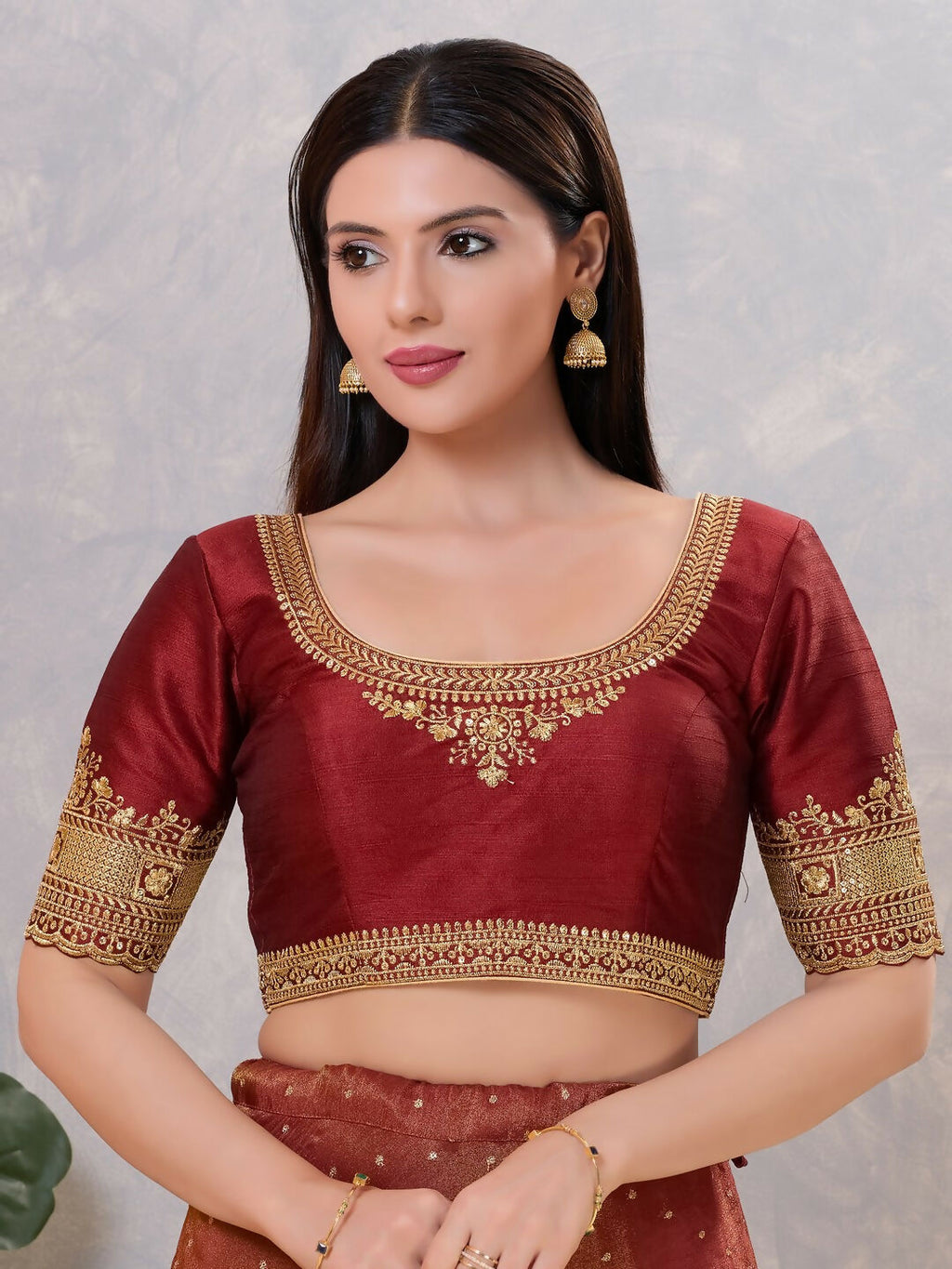 Joban Fashion Women Silk Dark-Maroon Stitched Blouse
