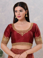 Joban Fashion Women Silk Dark-Maroon Stitched Blouse