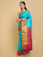Kalamandir Checked Blue Pashmina Saree