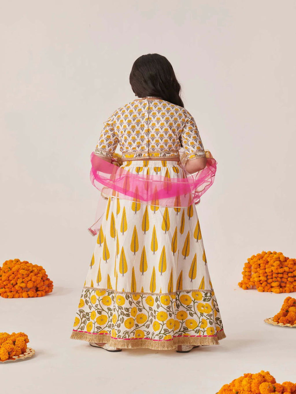 Joban Fashion Girl's Yellow & White Color Lehenga Choli