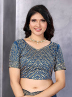 Vastranavya Blue Embroidery Work Shimmer Chiffon Saree with Unstitched Blouse - Distacart