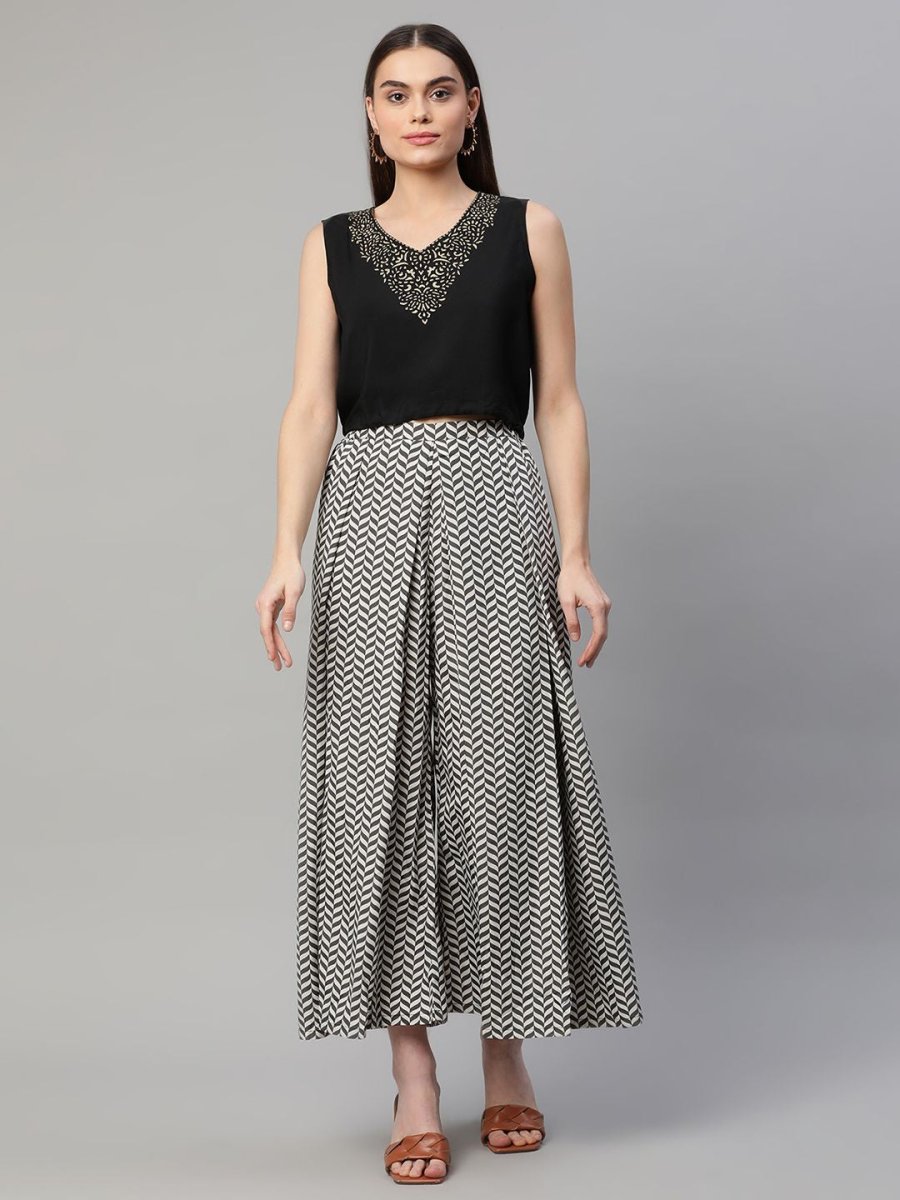 Ahalyaa Women Black Crepe Printed Top Palazzo Set - Distacart