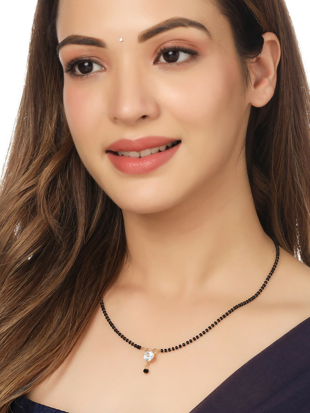 NVR Women's Set of 5 Gold-Polished Black Beaded Mangalsutra - Distacart