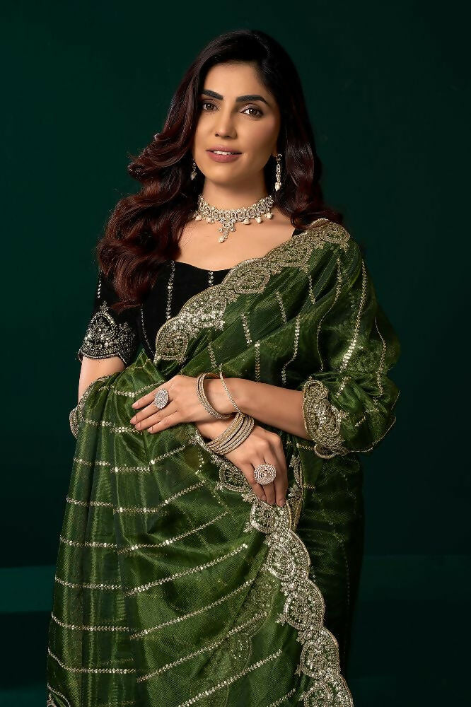 Joban Fashion Green Net Party Wear Sarees - Distacart