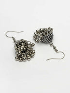 NVR Women's Silver-Toned German Silver Oxidised Dome Shaped Jhumka Earrings - Distacart