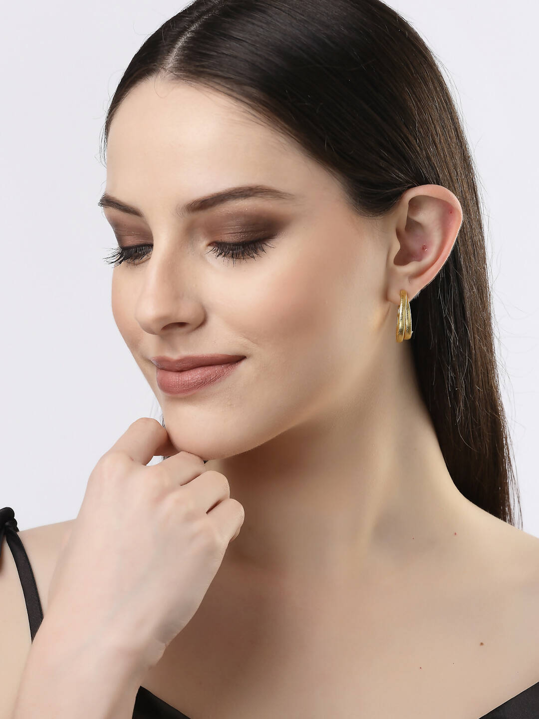 NVR Women Gold-Plated Alloy Circular-Shaped Half Hoop Earrings - Distacart