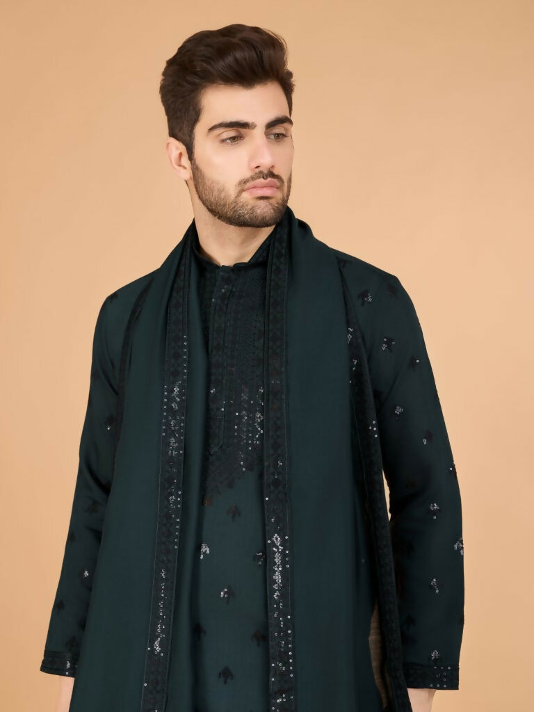 Vastranavya Green Exclusive Festival Wear Viscose Silk Thread with Sequence Embroidered Work Kurta with Dupatta