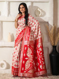 Shree Shyam Fashion Linen Cotton Red & White Saree - Distacart