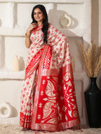 Shree Shyam Fashion Linen Cotton Red & White Saree - Distacart