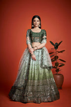 Jyoti Fashion Women's Mehendi Heavy Chinon Sequins Embroidered Designer Lehenga Choli Set