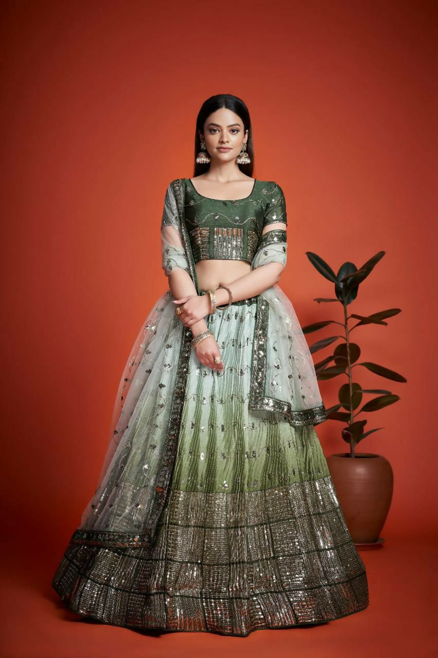Jyoti Fashion Women's Mehendi Heavy Chinon Sequins Embroidered Designer Lehenga Choli Set