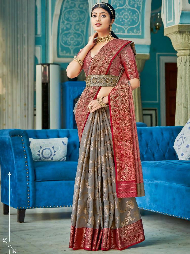 Shree Shyam Fashion Linen Cotton Grey Saree - Distacart