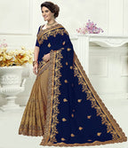 Panash Trends Women's Blue Silk Heavy Embroidery Saree