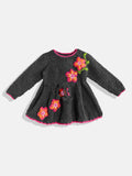 Chutput Kids Woollen Hand Knitted Full Sleeves Lilium Detail Dress For Baby Girls - Grey