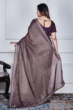 Morchari Purple Pure Chiffon Hand Embroidery Saree And Stitched Blouse - Distacart