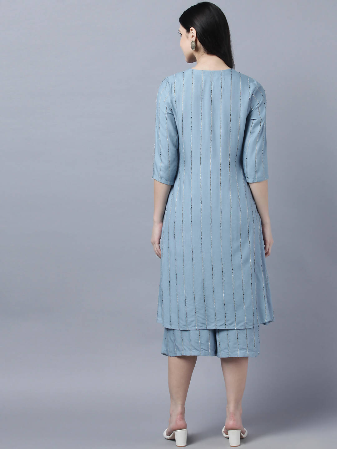 Myshka Stylish Grey Viscose 3/4 Sleeve Women's Kurta Palazzo Set - Distacart