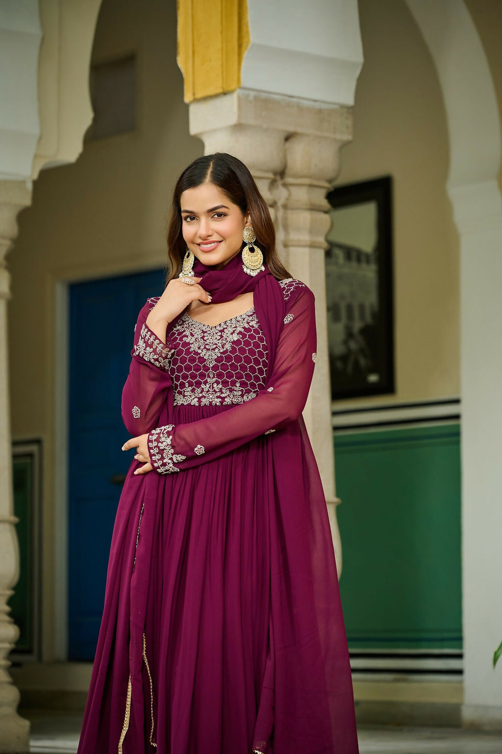 Joban Fashion Maroon Georgette Sequence Embroidery Work Kurta Set - Distacart
