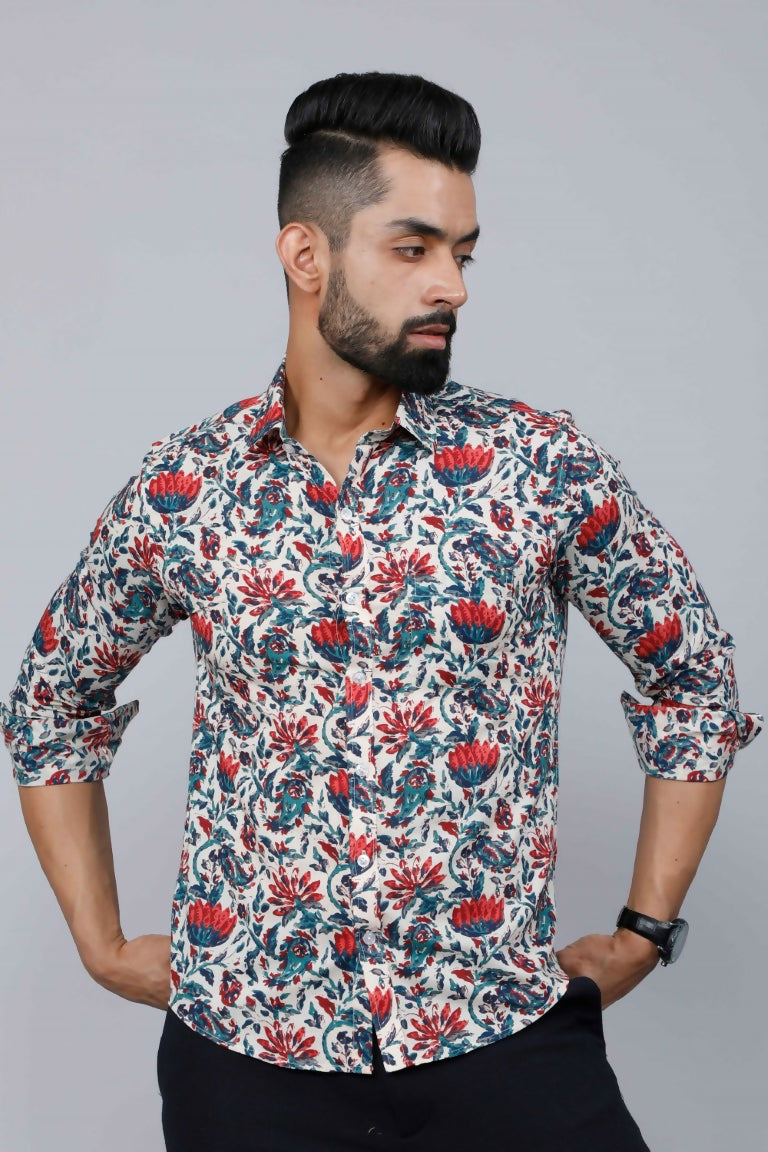 Miravan Men's Multi-Colour Floral Print Partywear Shirt