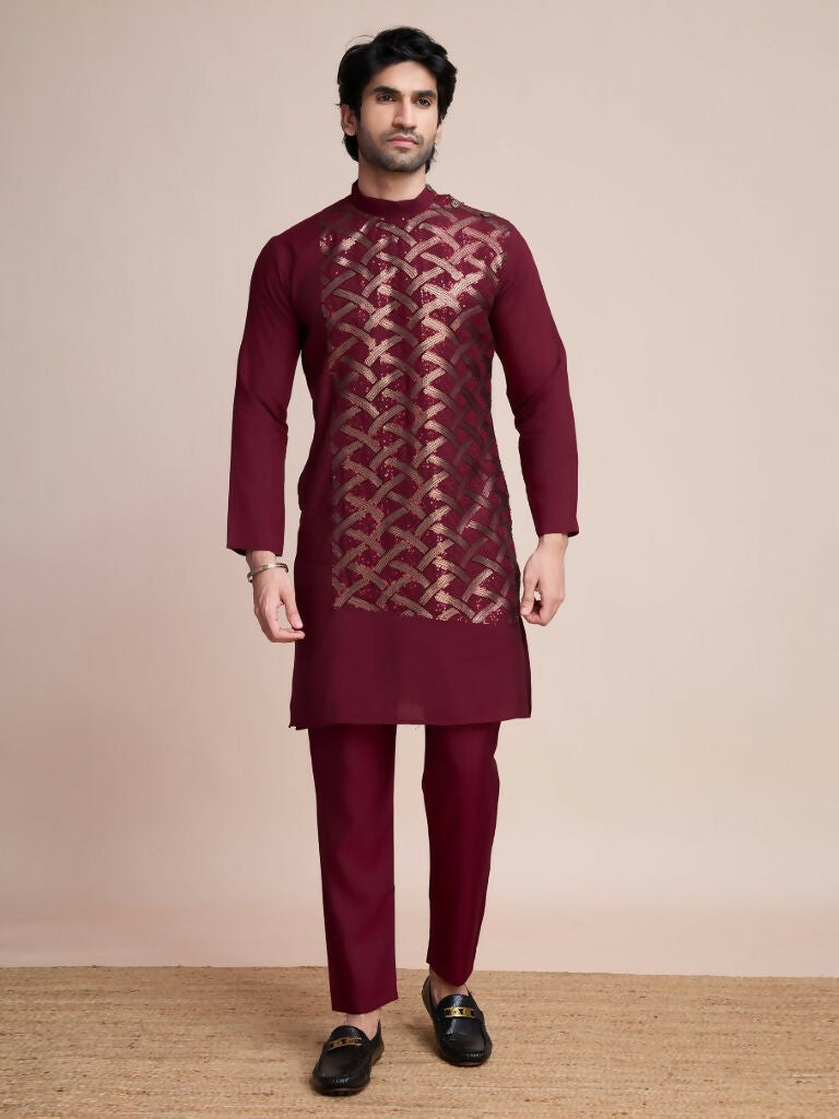 Vastranavya Traditional Festival Wear Pure Silk Thread & Sequence Embroidered Work Kurta