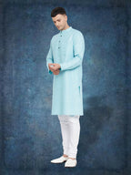Even Apparels Men's Pure Cotton Turquoise Kurta
