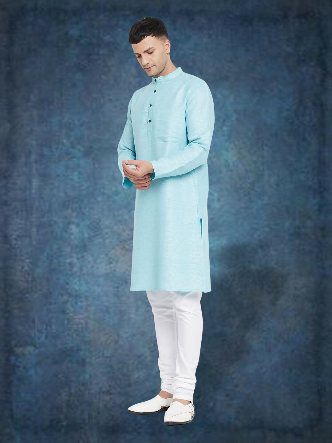 Even Apparels Men's Pure Cotton Turquoise Kurta