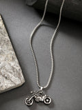 NVR Men's Rhodium-Plated Stainless Steel Bike Shaped Pendant With Chain