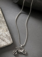 NVR Men's Rhodium-Plated Stainless Steel Bike Shaped Pendant With Chain