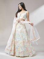 House of Panchhi Cream Net Sequinse Work Lehenga & Blouse with Dupatta
