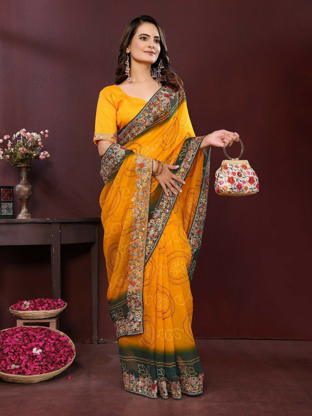 Ai Fashion Yellow Georgette Digital Print Party Wear Saree - Distacart