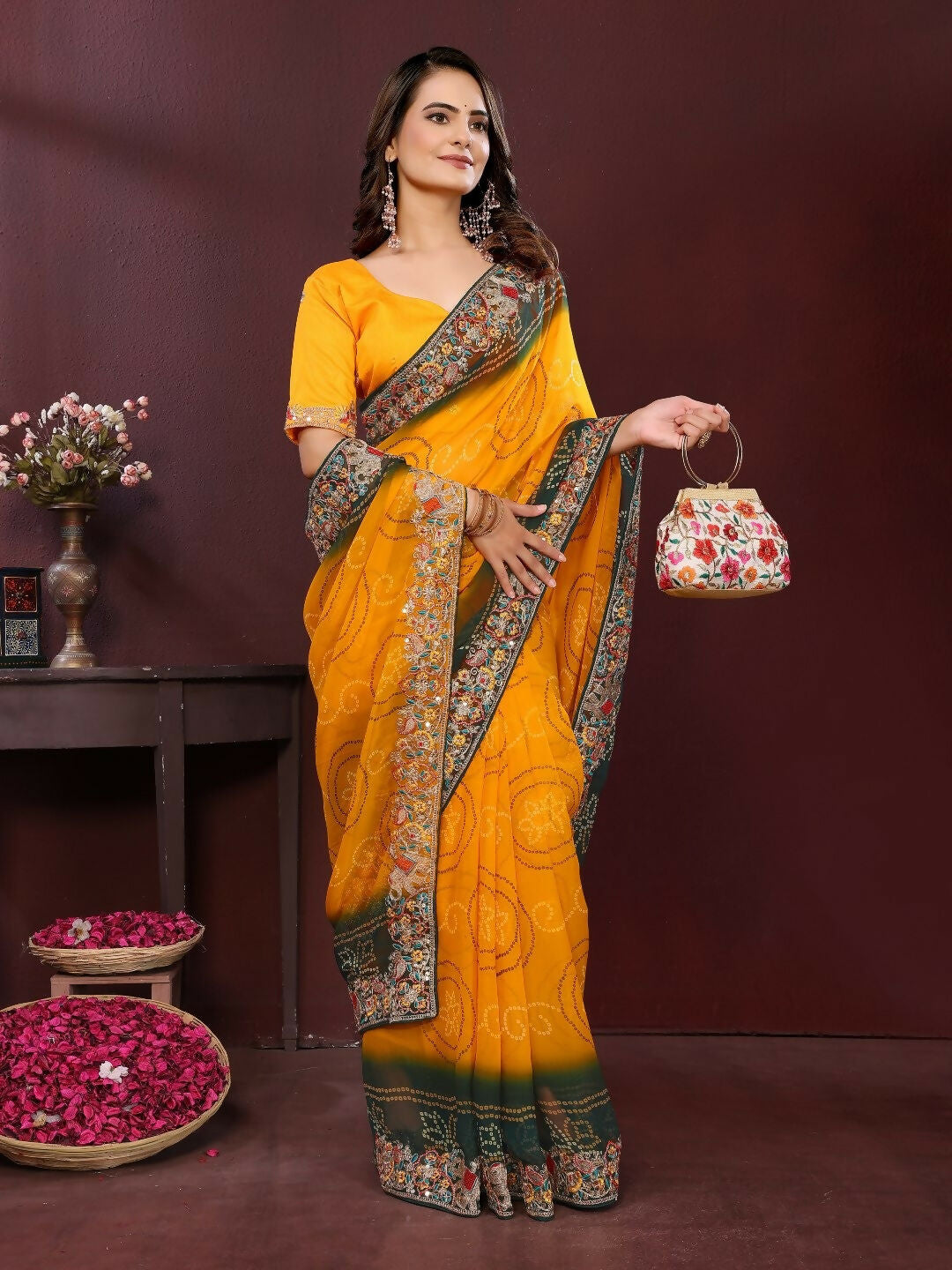 Ai Fashion Yellow Georgette Digital Print Party Wear Saree - Distacart