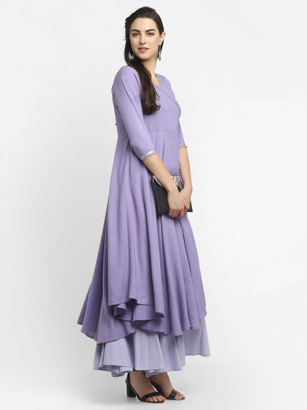 Rudra Bazaar Purple Angrakha Style Flared Kurta With Sharara - Distacart