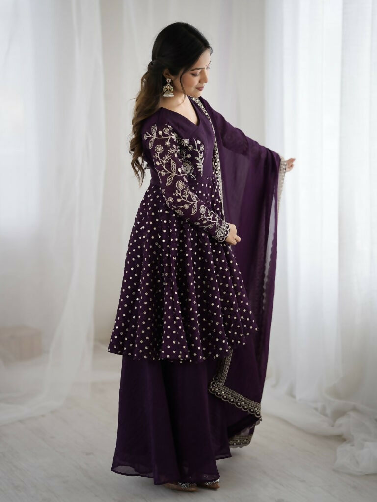 Teeya Creation Violet Color Embroidery Work Wedding Wear Salwar Suit - Distacart