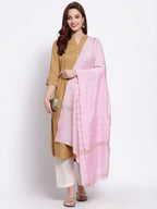 Myshka Women's Pink Cotton Silk Printed Casual Dupatta