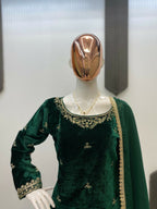 Vastranavya Green Velvet Sequence Embroidery Work Kurta & Bottom With Dupatta - Distacart