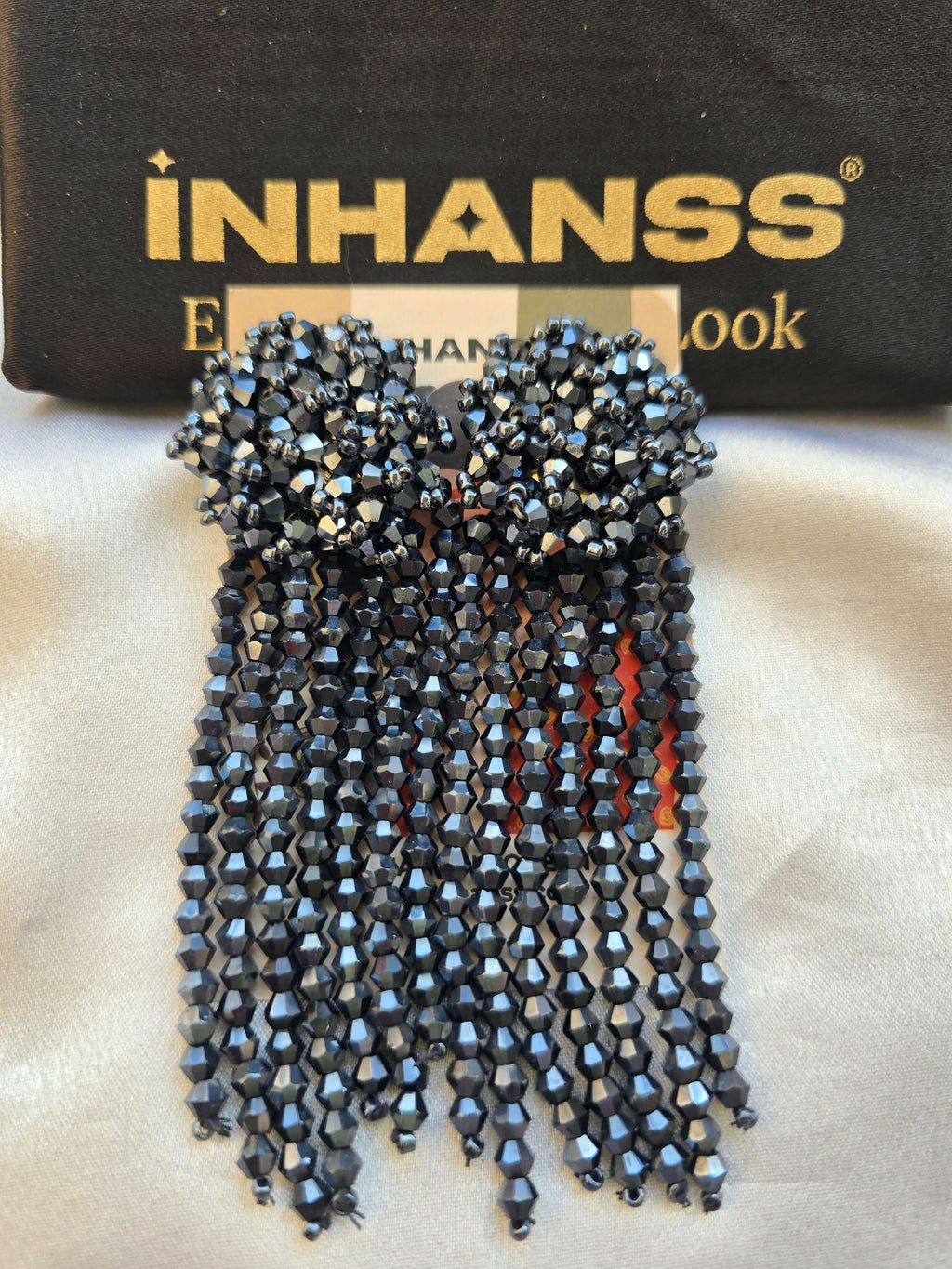 Inhanns Handmade Crystal Waterfall Earrings - Long - Navy Blue - Distacart