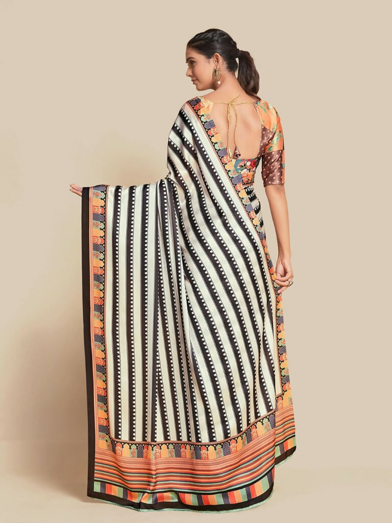 Partywear Designer Black & White Bright Moss Fancy Saree - Durga