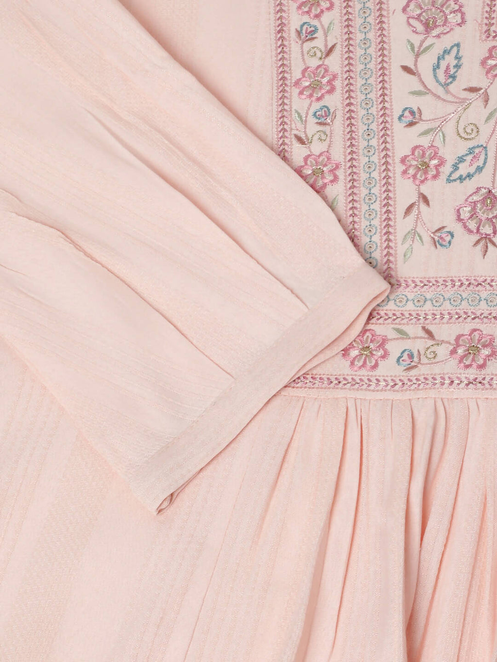 Peach Viscose Rayon Yoke Embroidered A-line Top - Tarini