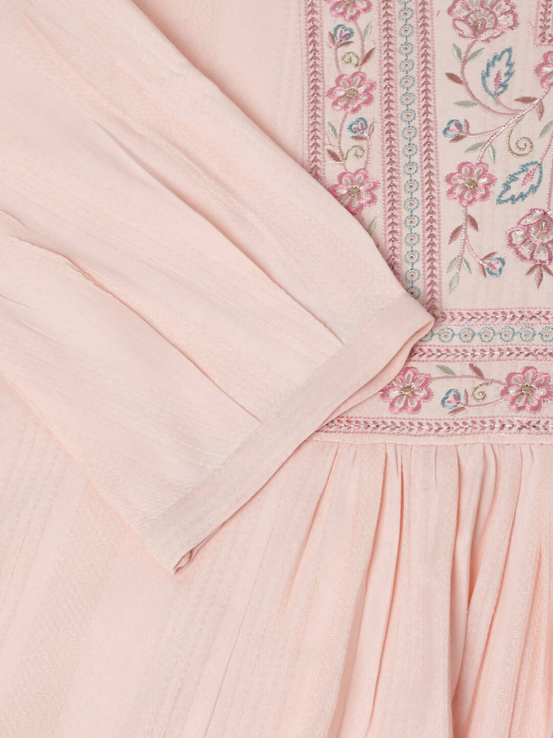 Peach Viscose Rayon Yoke Embroidered A-line Top - Tarini