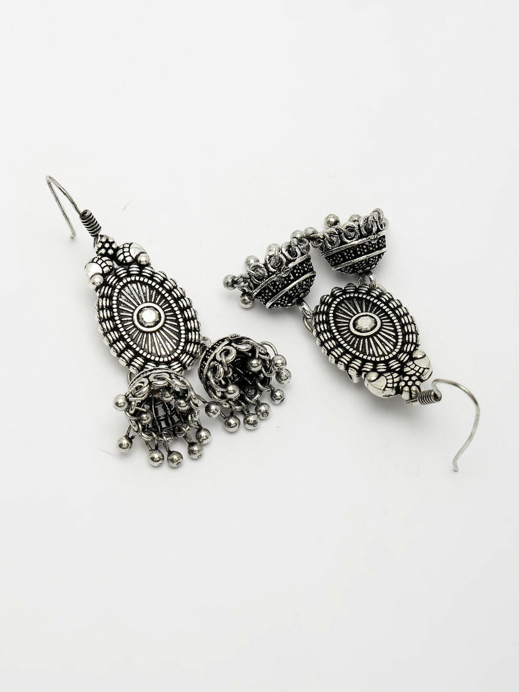 NVR Women's Silver-Plated Choke Oxidized Necklace with Jhumka Earrings
