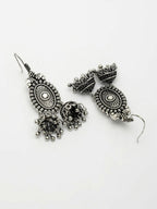 NVR Women's Silver-Plated Choke Oxidized Necklace with Jhumka Earrings