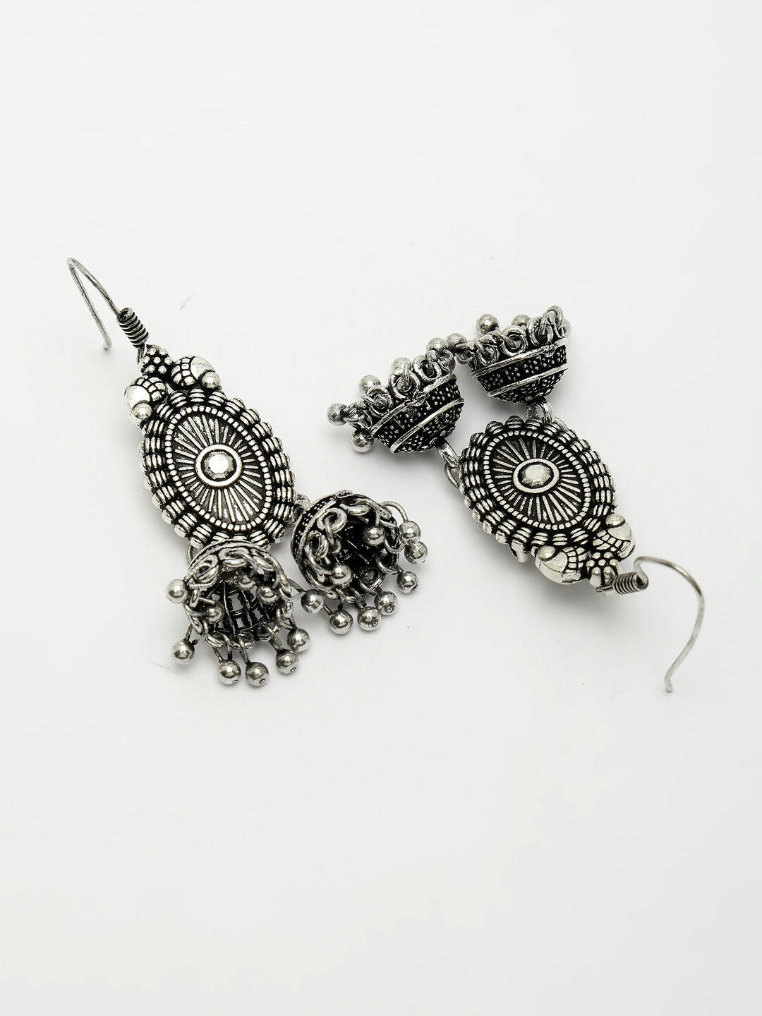 NVR Women's Silver-Plated Choke Oxidized Necklace with Jhumka Earrings