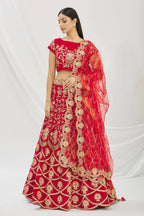 Red Velvet Semi-Stitched Wedding Bridal Lehenga - Nimaya