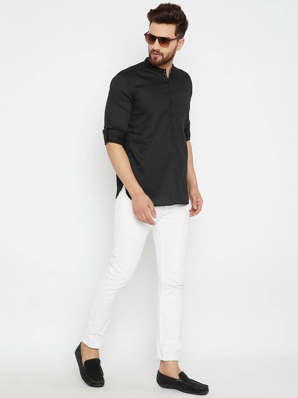 Even Apparels Black Pure Cotton Men's Kurta With Band Collar - Distacart