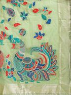 Shree Shyam Fashion Linen Cotton Light Green Saree - Distacart